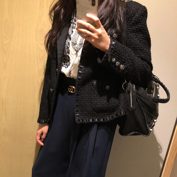 Elegant Black Tweed Jacket classic sophistication modern elegance size medium - Picture 12 of 16